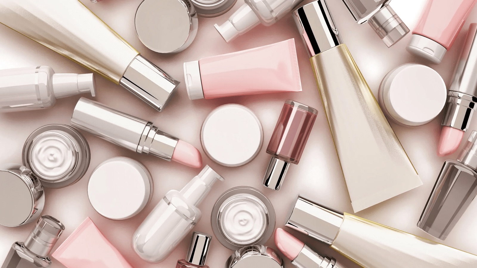Pastel skincare and makeup products